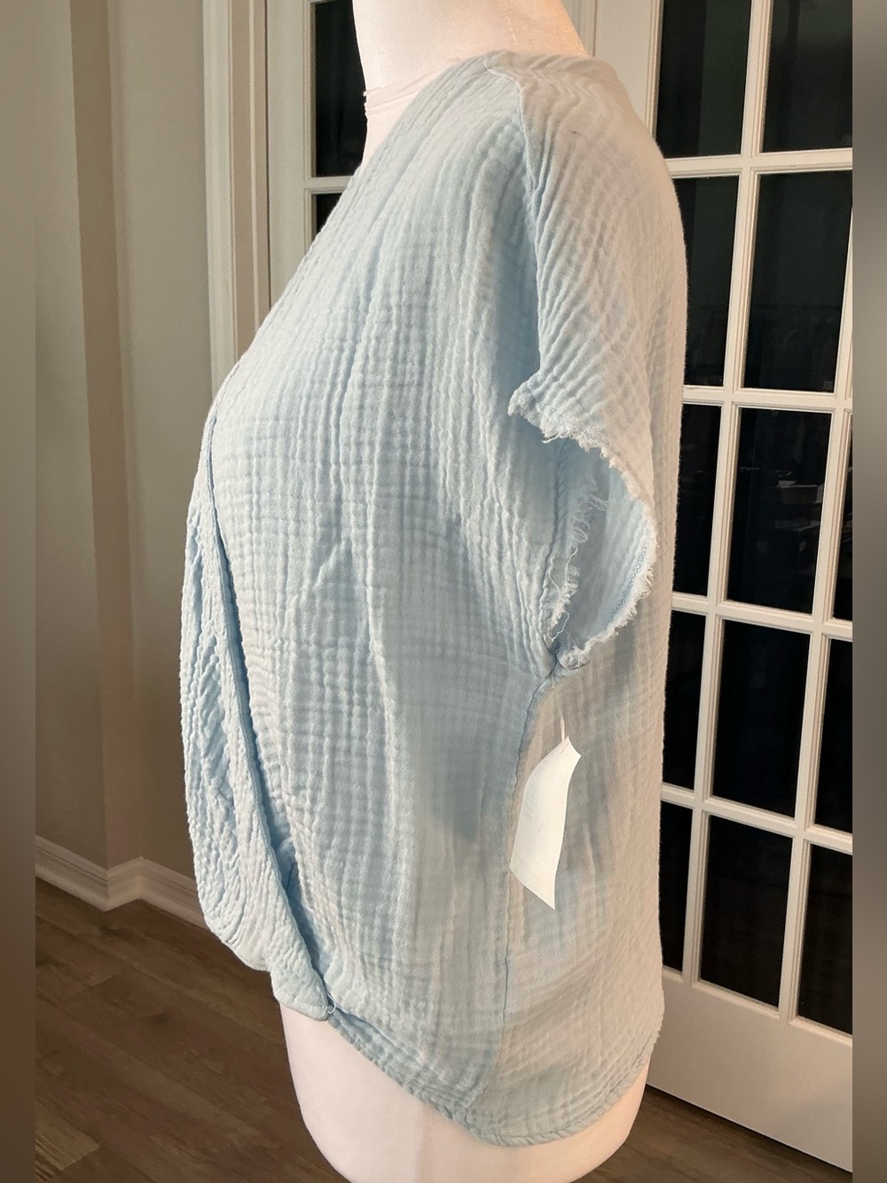 NWT Michael Stars Light Blue Double Gauze Cotton Surplice Wrap Top Size Small - Picture 7 of 12